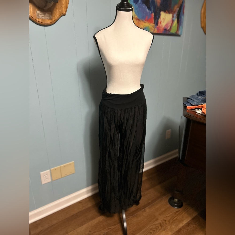 Black, silky, flowy pants